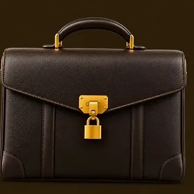 Locked leather briefcase — Richard